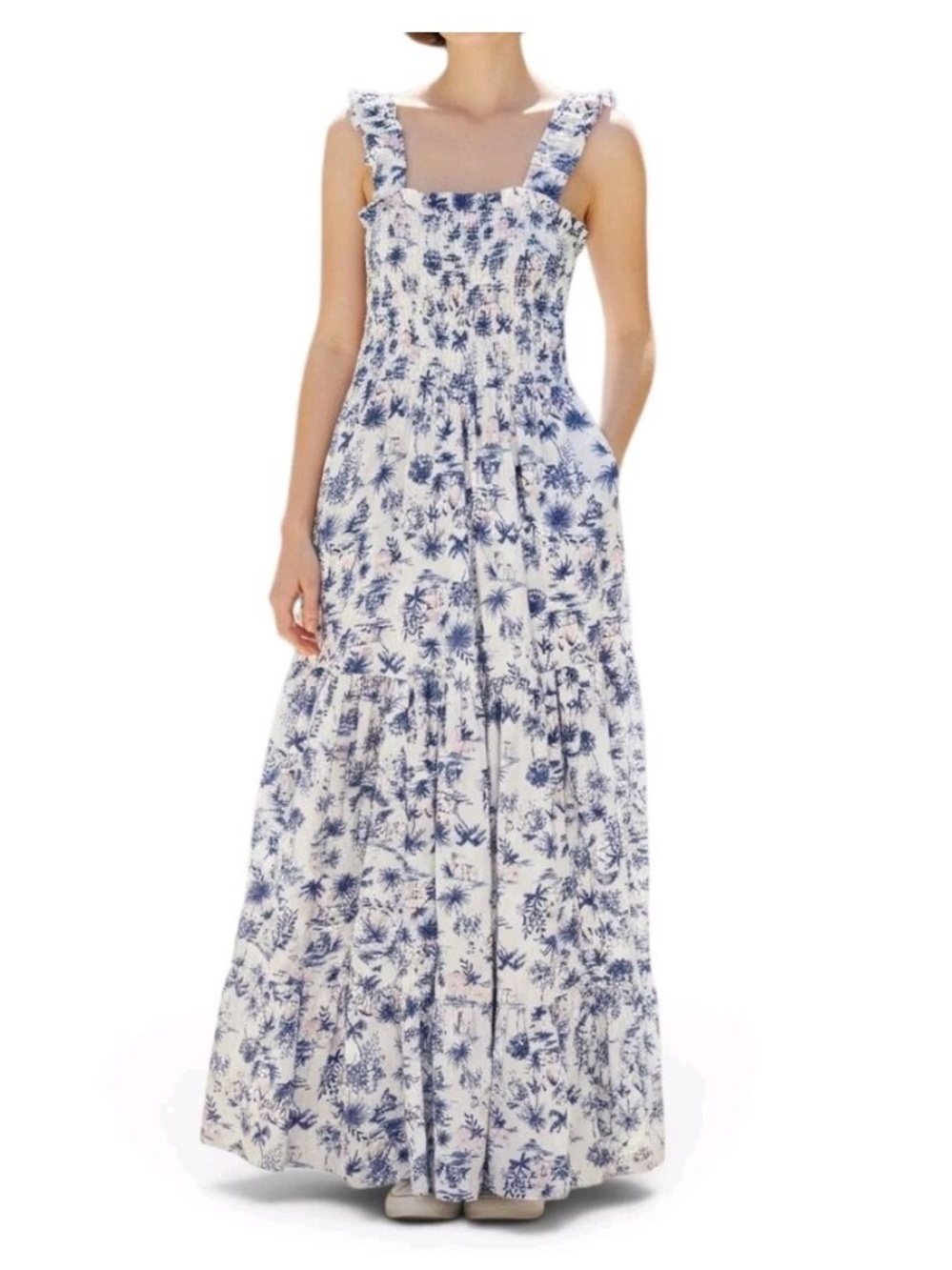 Abercrombie & Fitch Smocked Maxi Dress with Ruffle Straps Square Neck